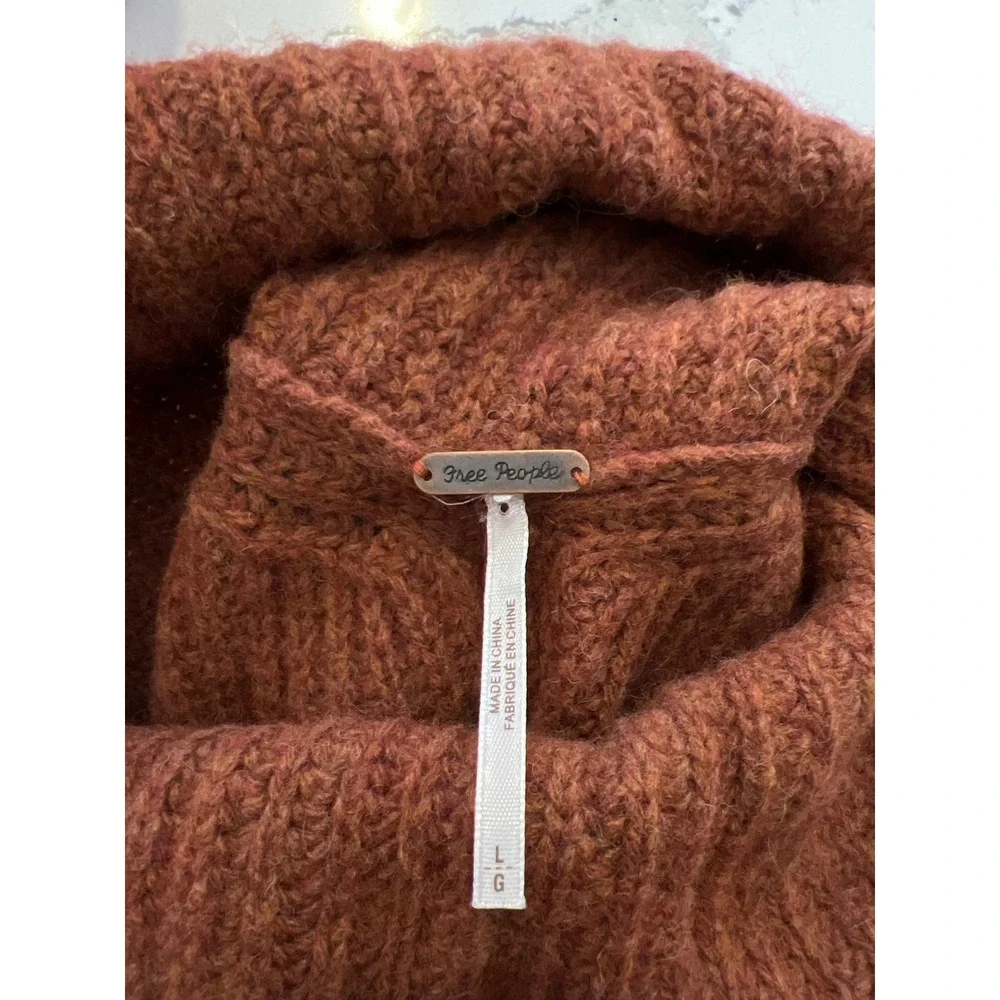 Free People Earthy Lambswool Sweater Vest L Rust Turtleneck Split Back Autumn